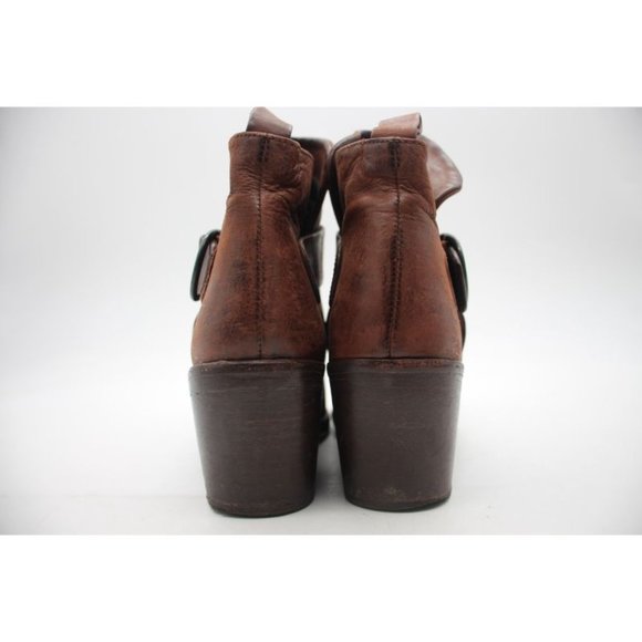 P Monjo Women's Size EU 37 Heeled Leather Boot Shoe Brown Buckle Strap - Picture 5 of 11